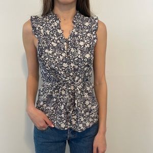 Marc Jacob’s blouse. Navy/blueish gray and white floral print with clear buttons